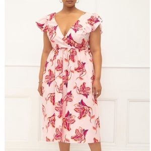 ELOQUI - pink wrap dress, with bow tie back